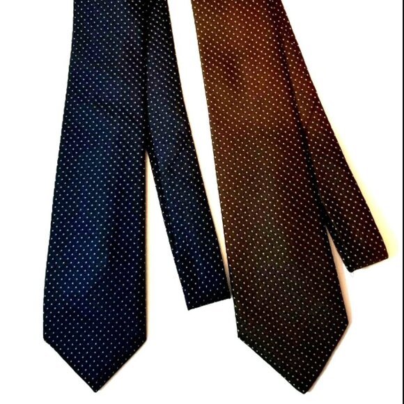 Woodward Men's Vintage Tie Quo Vadis Blue - Brown White Pin Dots - Picture 1 of 8